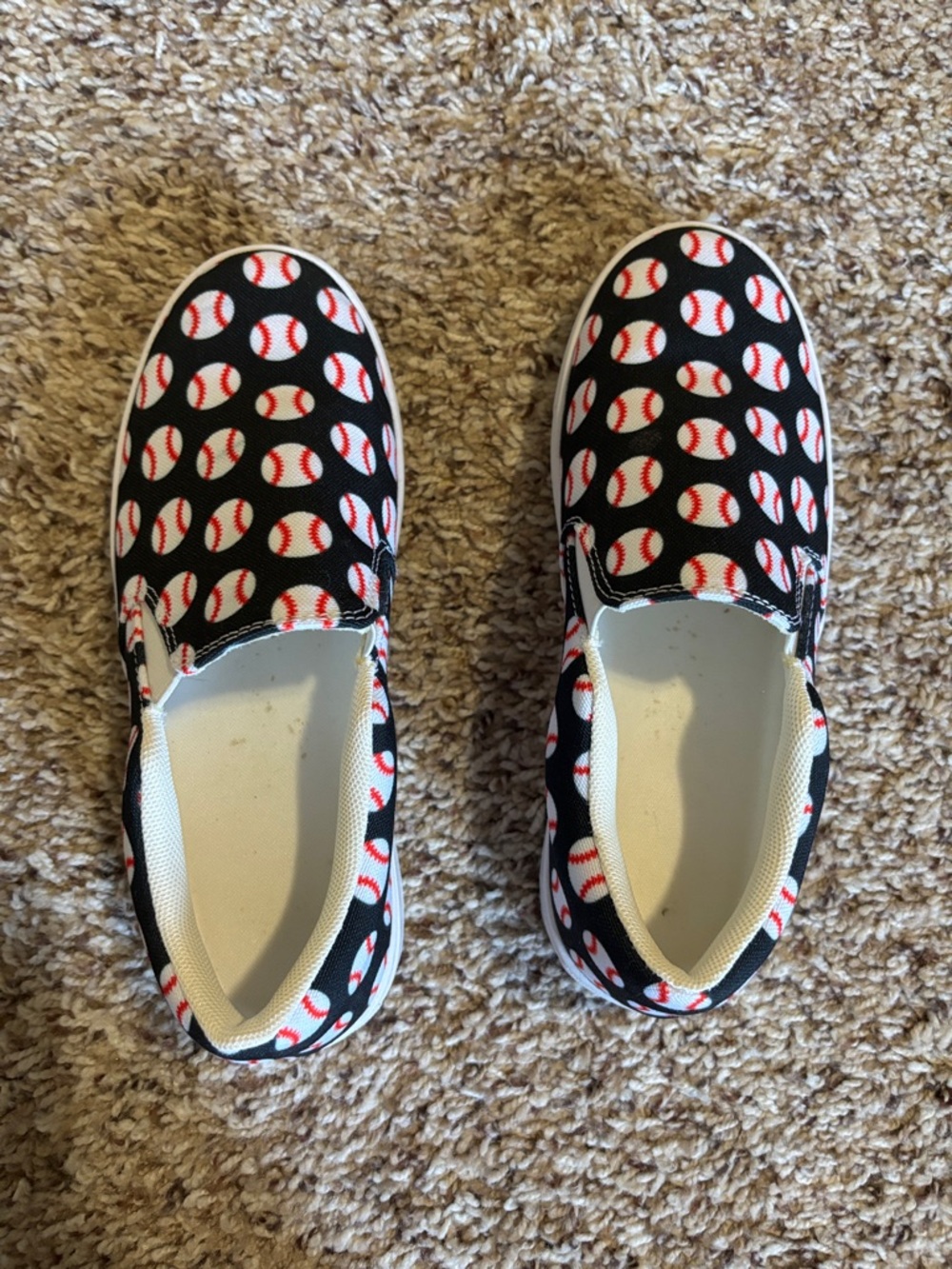 Black Baseball-Print Slip-On Shoes